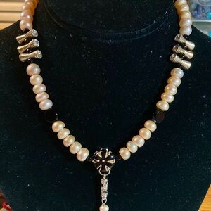Freshwater Pearl and Black Bead Necklace